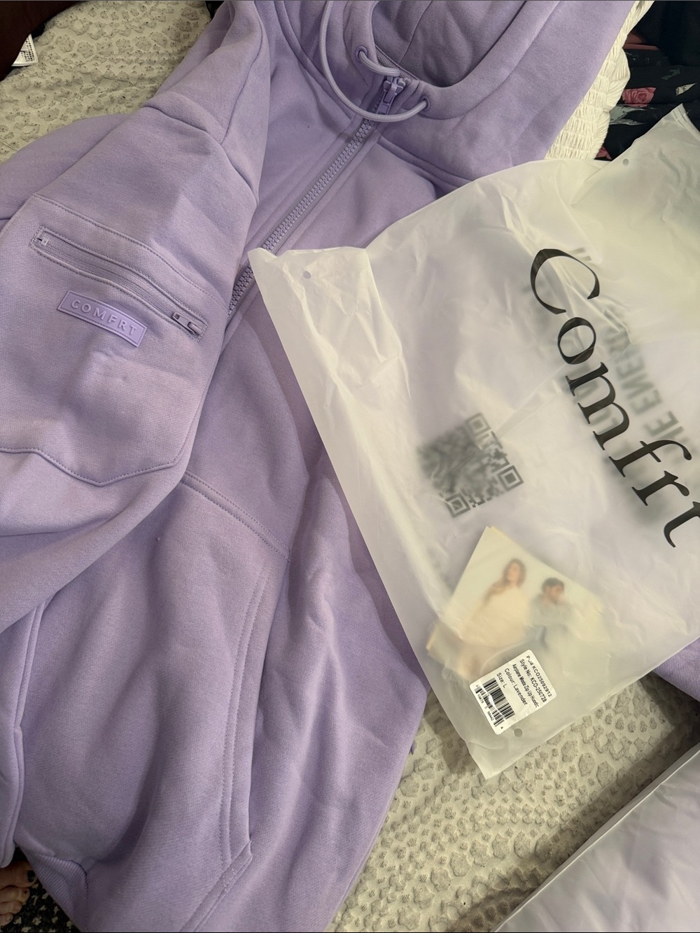 Lilac Zip-Up Hoodie with Comfrt Logo Airplane Mode Zip up Hoodie - Picture 1 of 10